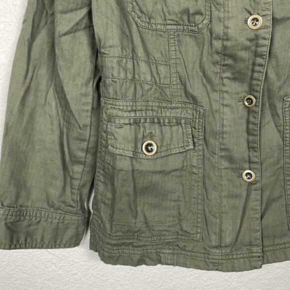 Caslon Button Front Utility Shacket Army Green with Flap Pockets Collared Sz S - Picture 2 of 12